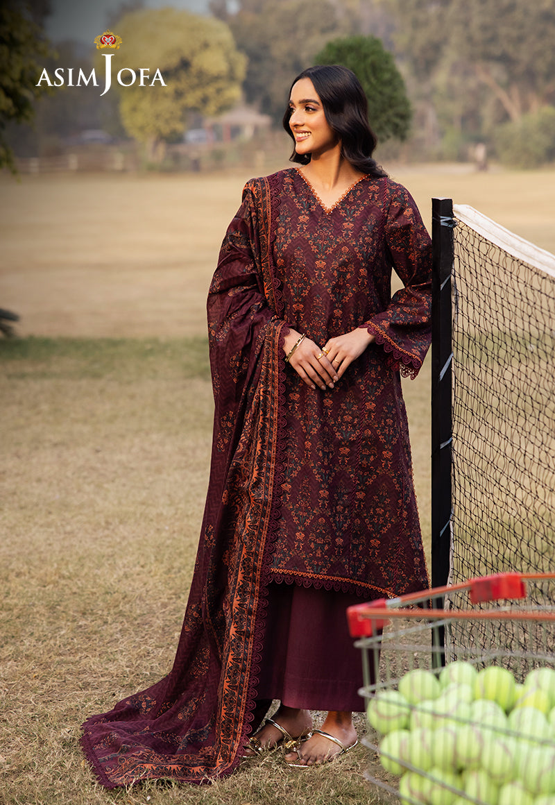 Asim Jofa | Prints Drop 2 | AJUBJ-28 L Purple Brown Lawn