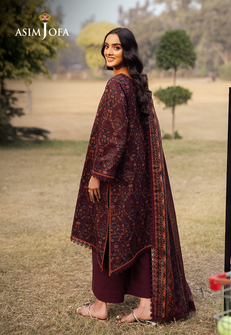 Asim Jofa | Prints Drop 2 | AJUBJ-28 S Purple Brown Lawn