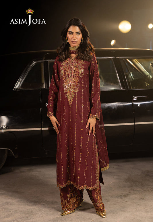 Asim Jofa | Luxury Festive Rejoice | AJLFF-04 XS Maroon Silk