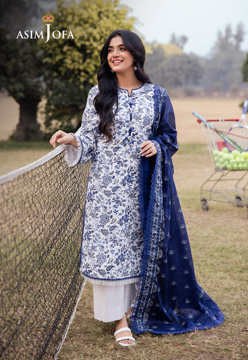 Asim Jofa | Prints Drop 2 | AJUBJ-35 Custom Size White Lawn