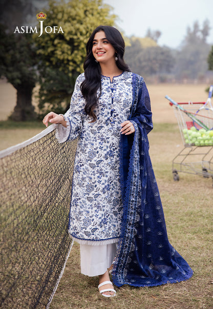 Asim Jofa | Prints Drop 2 | AJUBJ-35 XL White Lawn