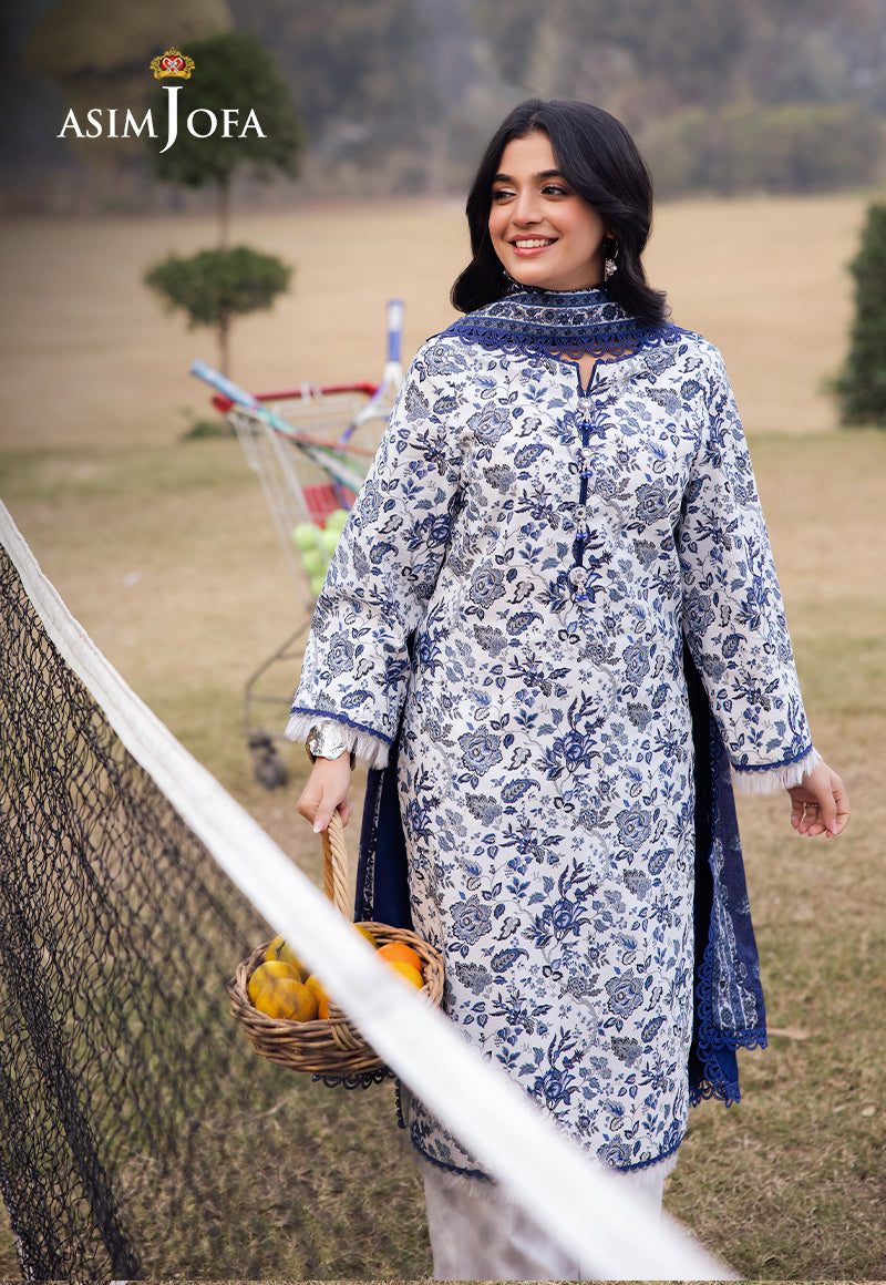 Asim Jofa | Prints Drop 2 | AJUBJ-35 M White Lawn