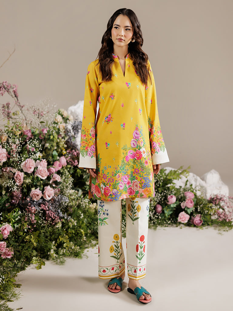 Rajbari | Amal Summer Prints Exclusive | Amal Summer Prints - 14 XS Yellow Lawn