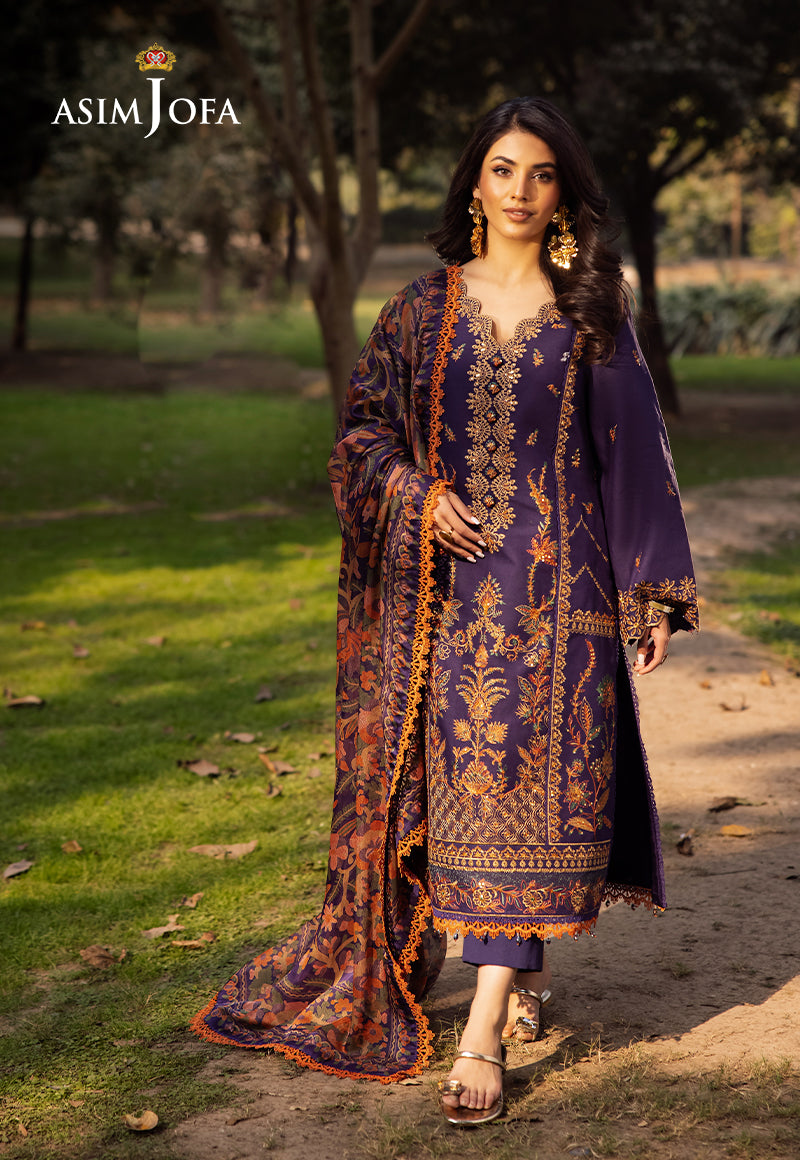 Asim Jofa | Prints Drop 2 | AJUBJ-15 Custom Size Dark Purple Lawn