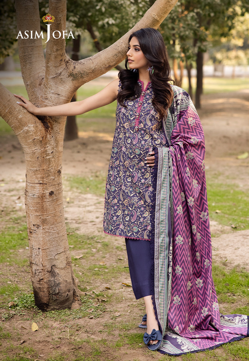 Asim Jofa | Prints Drop 2 | AJUBJ-30 Custom Size Dark Purple Lawn