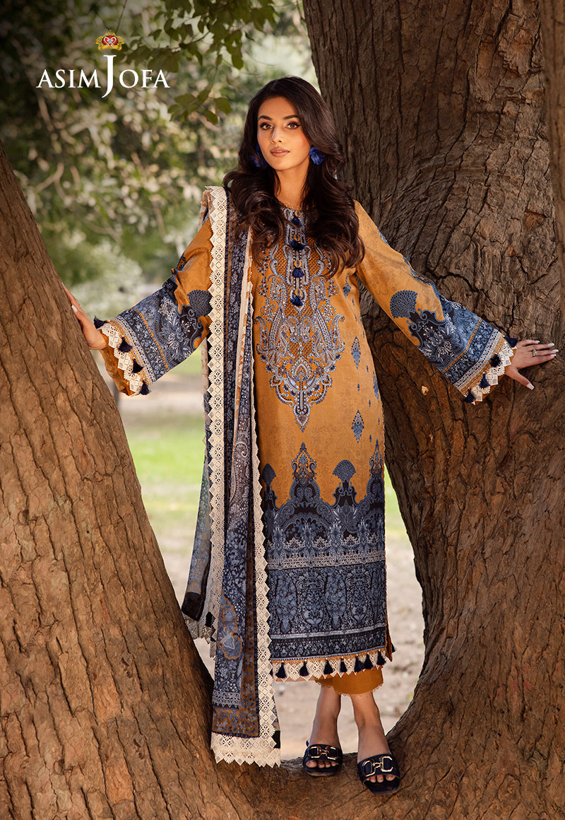 Asim Jofa | Prints Drop 2 | AJUBJ-10 Custom Size Mustard Yellow Lawn