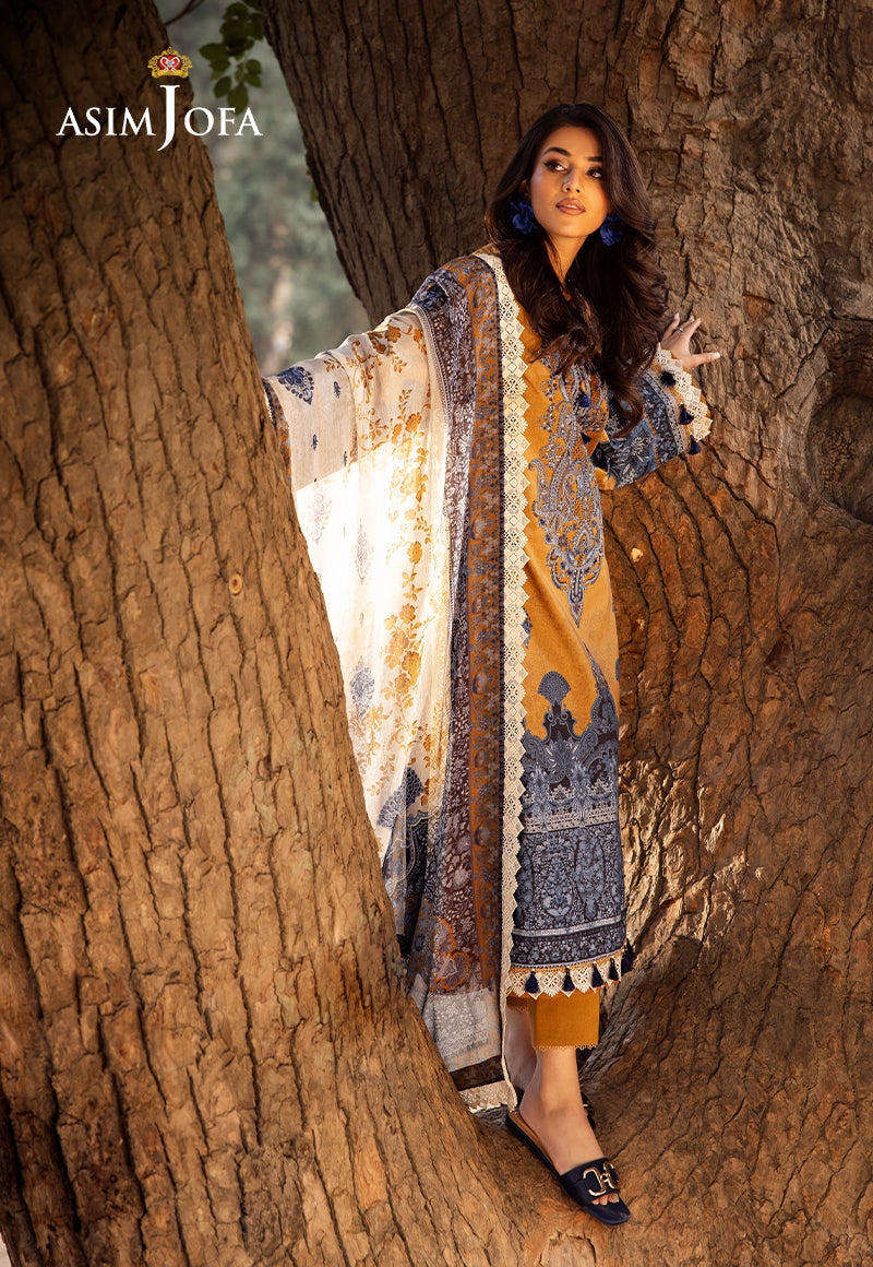 Asim Jofa | Prints Drop 2 | AJUBJ-10 XL Mustard Yellow Lawn