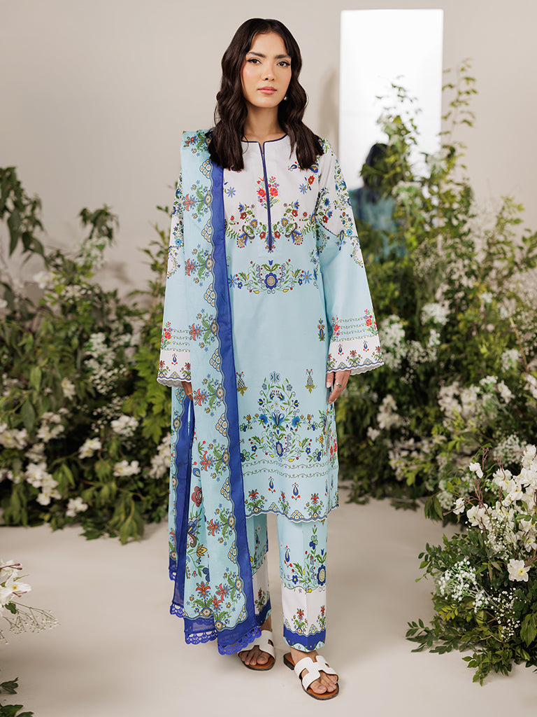 Rajbari | Amal Summer Prints Exclusive | Amal Summer Prints - 10 XS Ice Blue Lawn