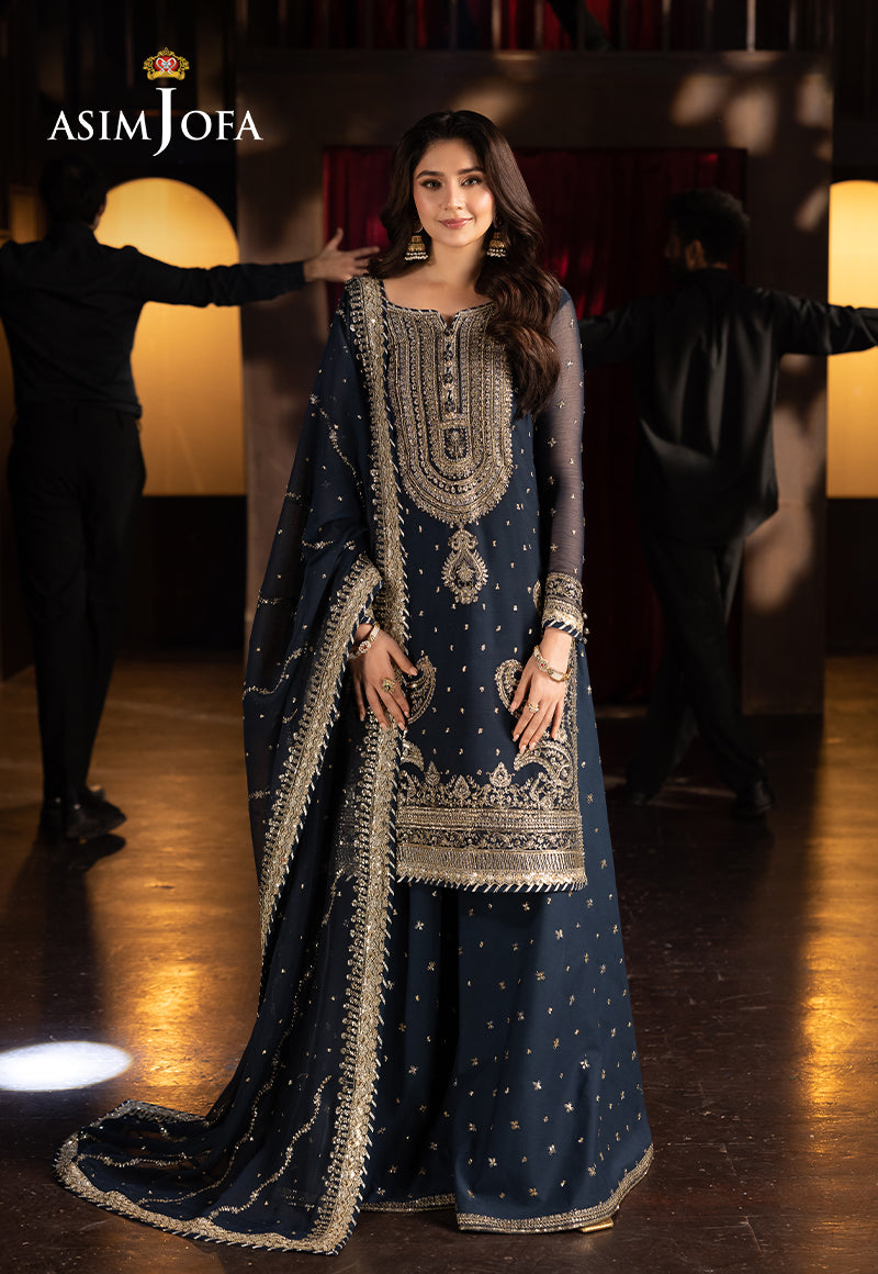 Asim Jofa | Festive Opulence | AJFO-02 XS Navy Blue Chiffon