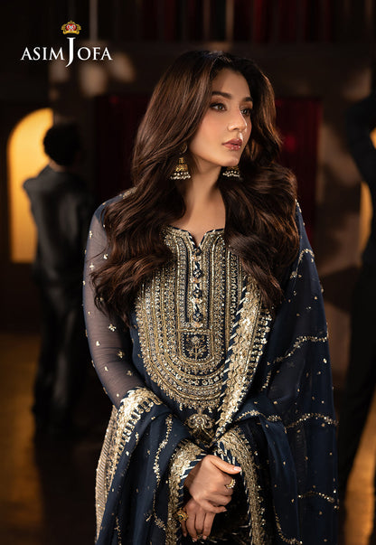 Asim Jofa | Festive Opulence | AJFO-02 M Navy Blue Chiffon