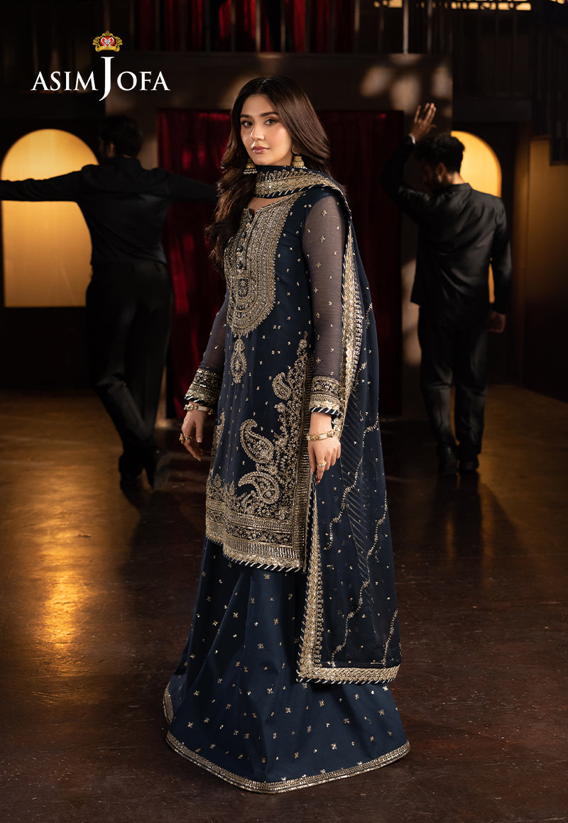 Asim Jofa | Festive Opulence | AJFO-02 XL Navy Blue Chiffon