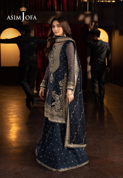 Asim Jofa | Festive Opulence | AJFO-02 XL Navy Blue Chiffon
