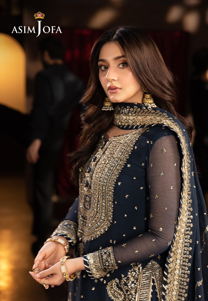 Asim Jofa | Festive Opulence | AJFO-02 L Navy Blue Chiffon
