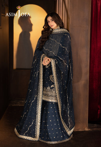Asim Jofa | Festive Opulence | AJFO-02 Custom Size Navy Blue Chiffon