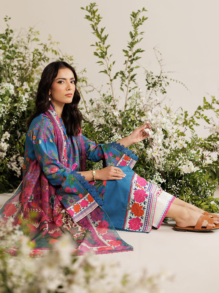 Rajbari | Amal Summer Prints Exclusive | Amal Summer Prints - 05 Custom Size Blue Lawn