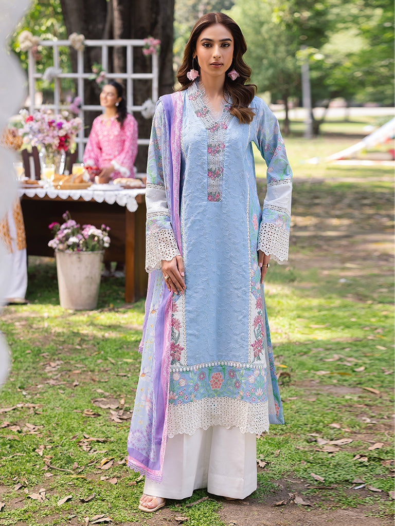 Rajbari | Schiffli Printkari Exclusive | Schiffli Printkari - 04 XL Light Blue Lawn
