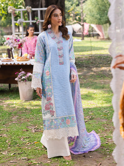 Rajbari | Schiffli Printkari Exclusive | Schiffli Printkari - 04 XS Light Blue Lawn