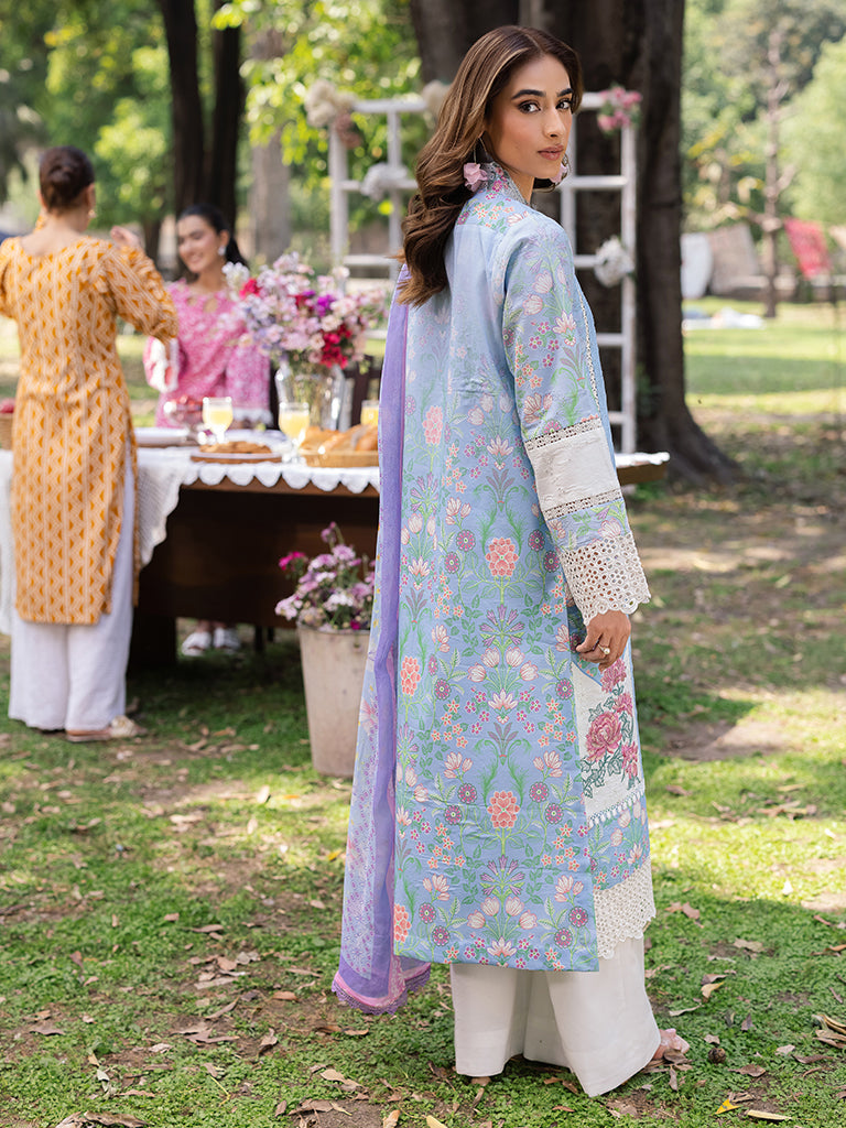 Rajbari | Schiffli Printkari Exclusive | Schiffli Printkari - 04 S Light Blue Lawn