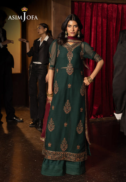 Asim Jofa | Luxury Festive Rejoice | AJLFF-02 XS Dark Green Chiffon