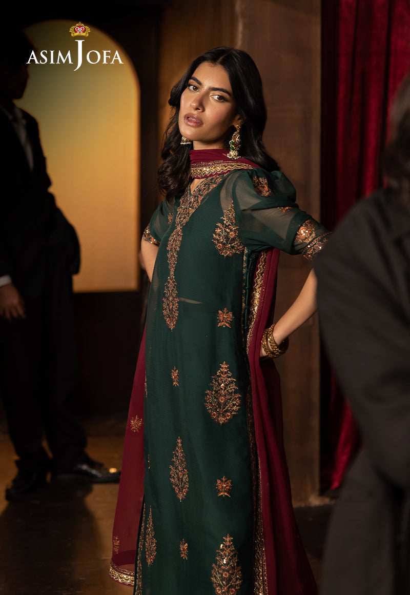 Asim Jofa | Luxury Festive Rejoice | AJLFF-02 M Dark Green Chiffon