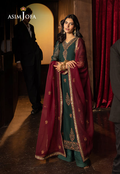 Asim Jofa | Luxury Festive Rejoice | AJLFF-02 Custom Size Dark Green Chiffon
