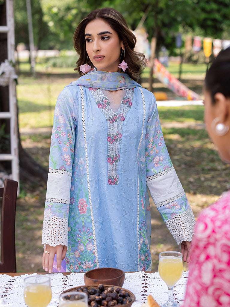 Rajbari | Schiffli Printkari Exclusive | Schiffli Printkari - 04 M Light Blue Lawn