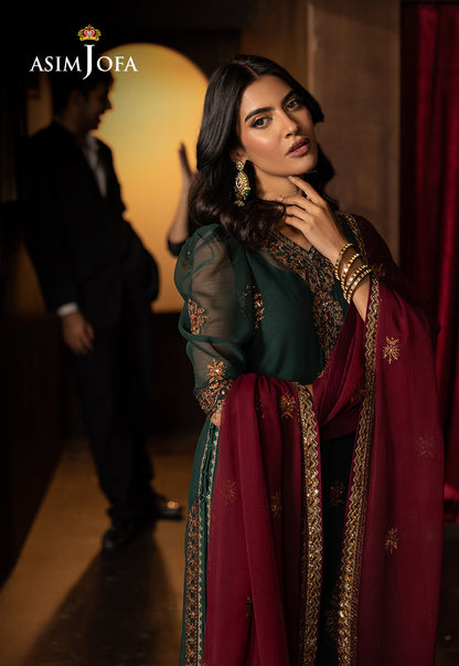 Asim Jofa | Luxury Festive Rejoice | AJLFF-02 L Dark Green Chiffon