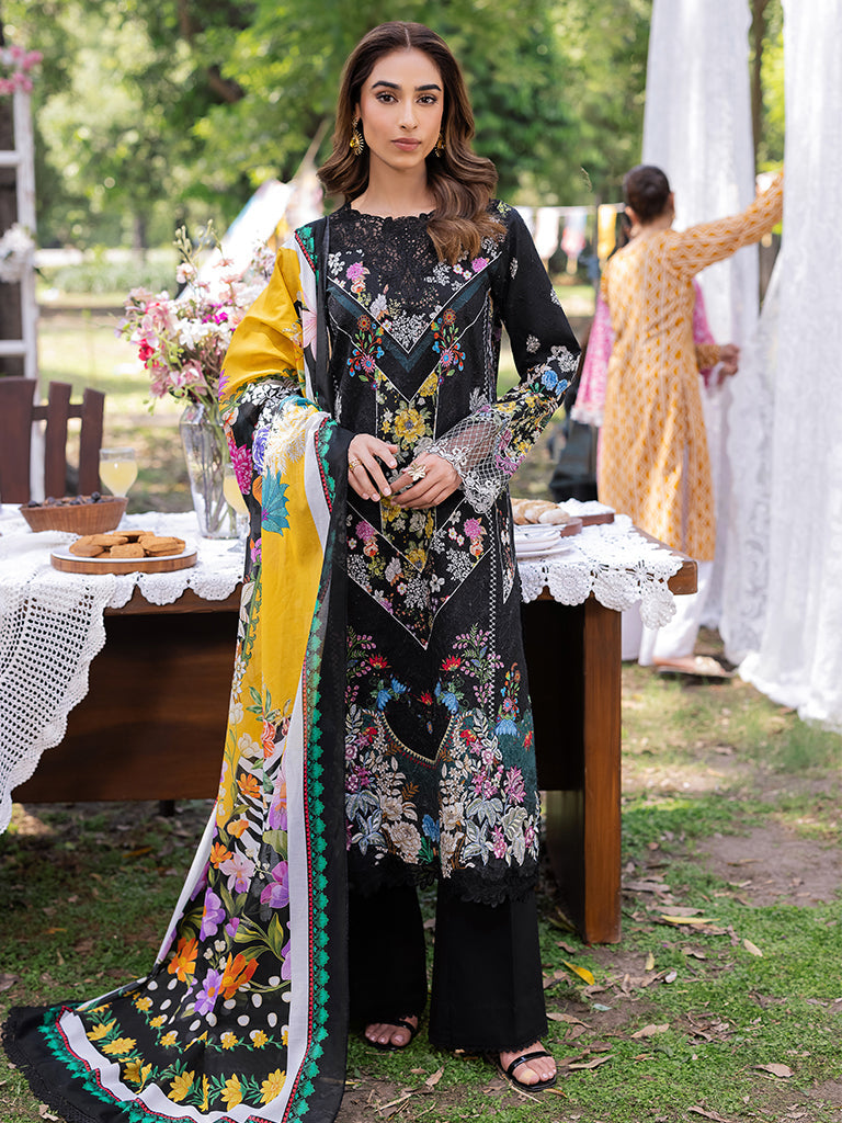 Rajbari | Schiffli Printkari Exclusive | Schiffli Printkari - 10 XS Black Lawn