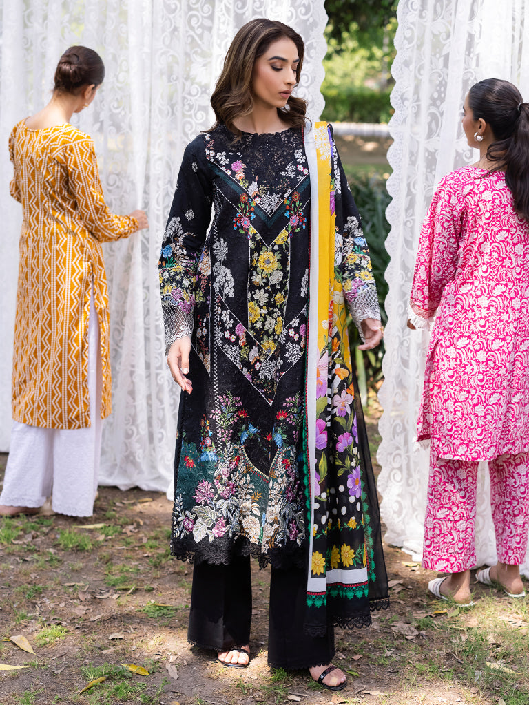 Rajbari | Schiffli Printkari Exclusive | Schiffli Printkari - 10 XL Black Lawn