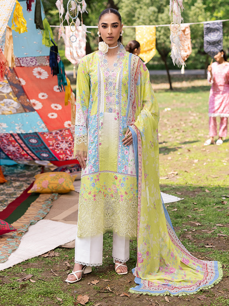 Rajbari | Schiffli Printkari Exclusive | Schiffli Printkari - 09 XS Neon Green Lawn