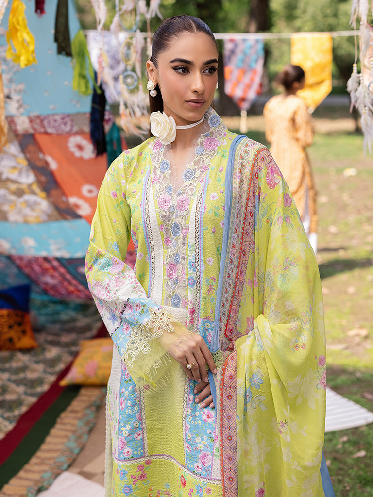 Rajbari | Schiffli Printkari Exclusive | Schiffli Printkari - 09 M Neon Green Lawn