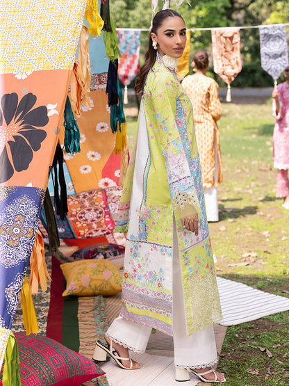 Rajbari | Schiffli Printkari Exclusive | Schiffli Printkari - 09 S Neon Green Lawn