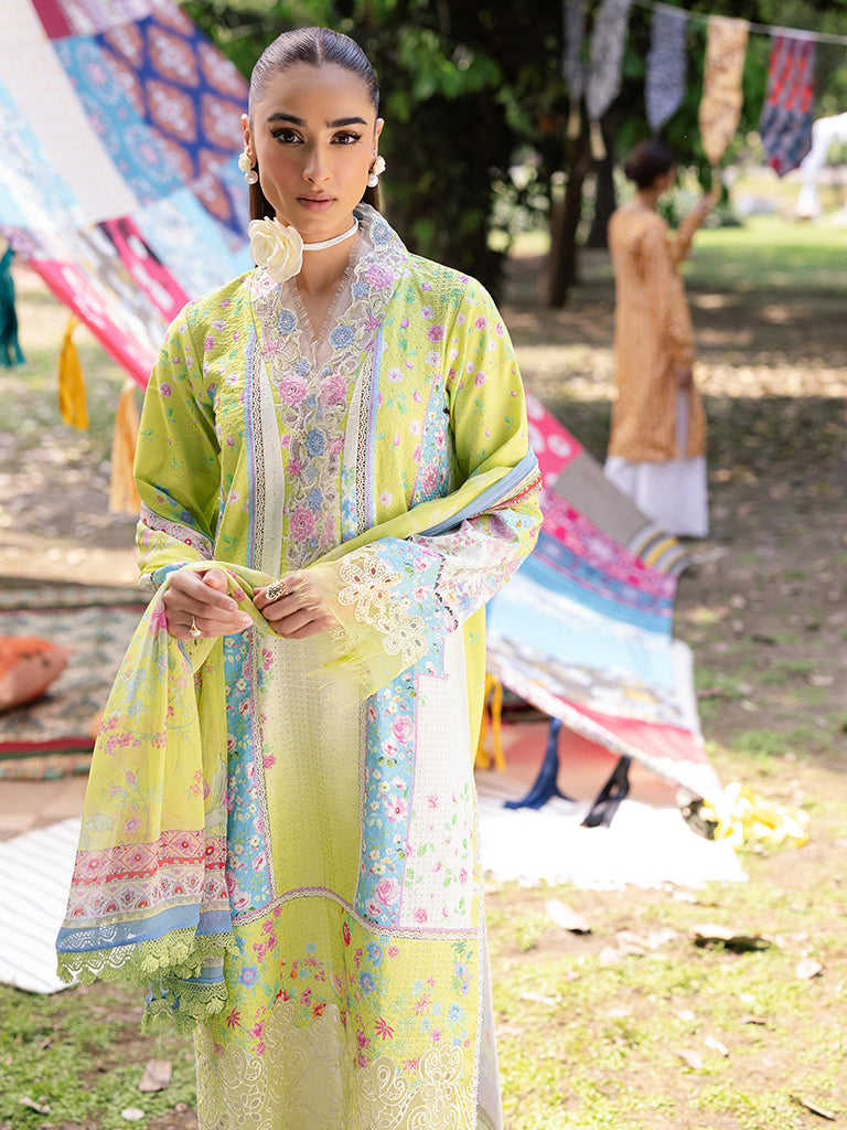 Rajbari | Schiffli Printkari Exclusive | Schiffli Printkari - 09 XL Neon Green Lawn