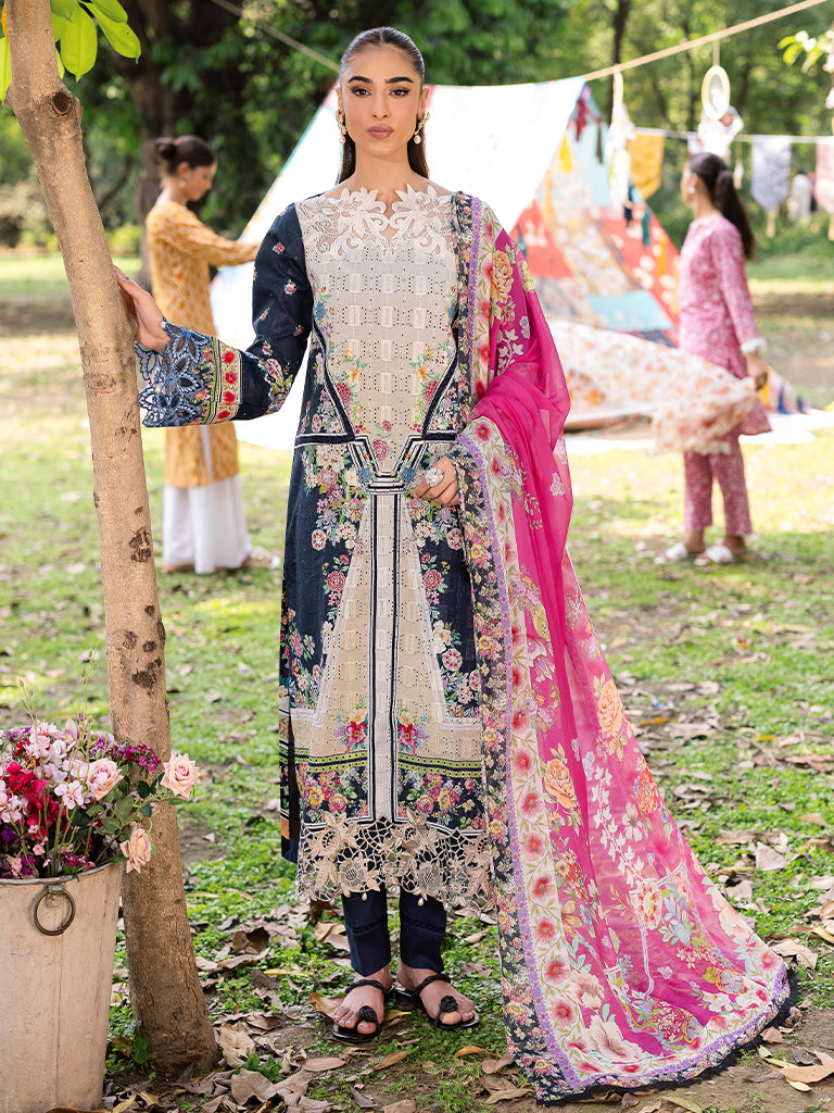 Rajbari | Schiffli Printkari Exclusive | Schiffli Printkari - 12 XS Black Lawn