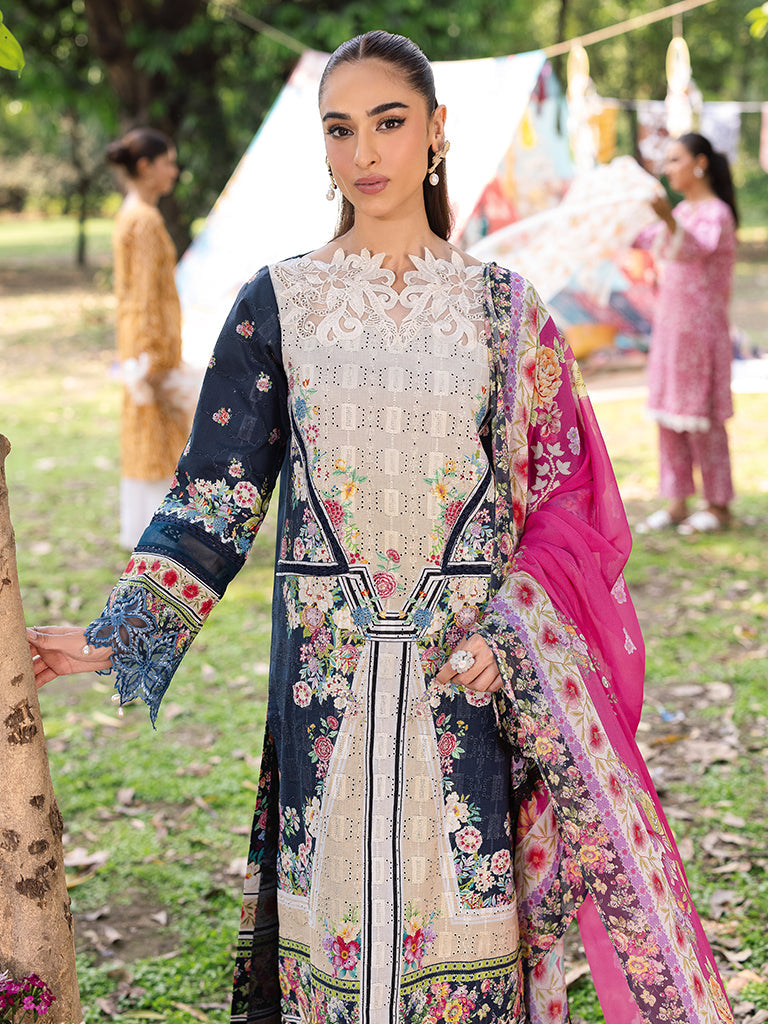 Rajbari | Schiffli Printkari Exclusive | Schiffli Printkari - 12 L Black Lawn