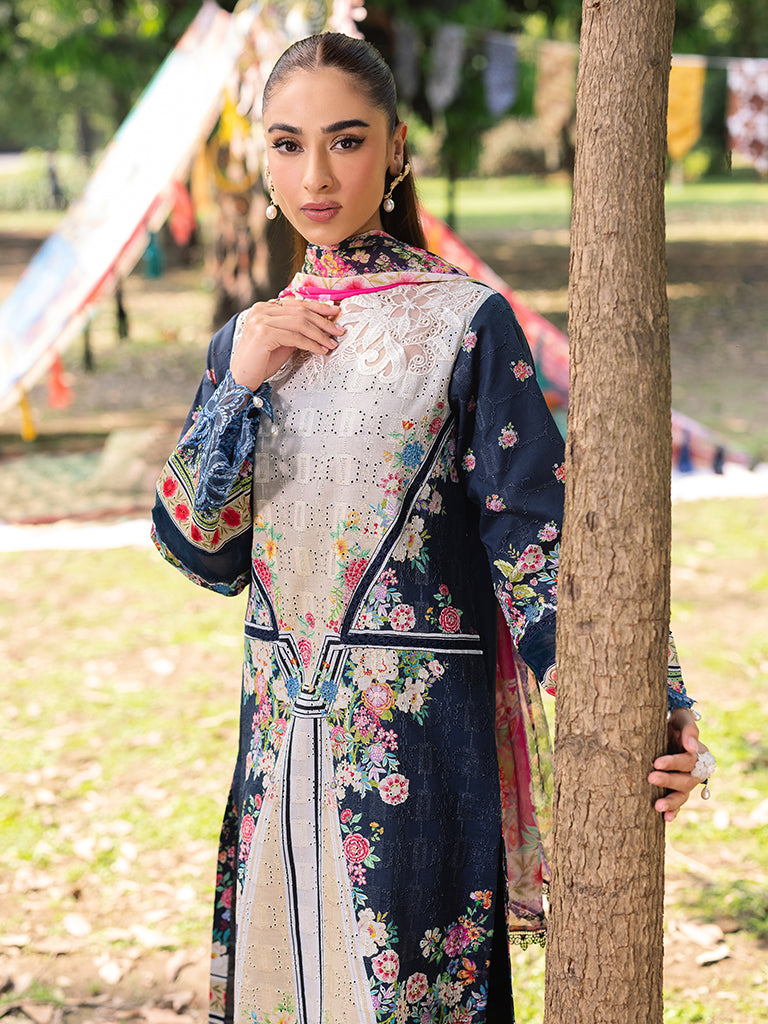 Rajbari | Schiffli Printkari Exclusive | Schiffli Printkari - 12 XL Black Lawn