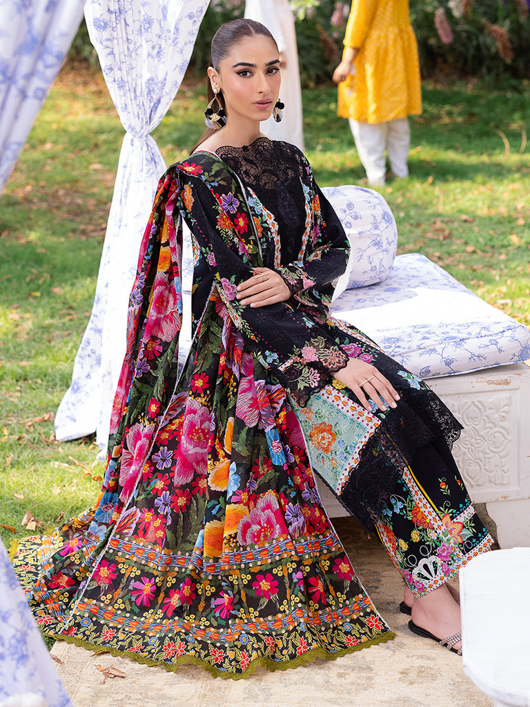Rajbari | Schiffli Printkari Exclusive | Schiffli Printkari - 03 L Black Lawn