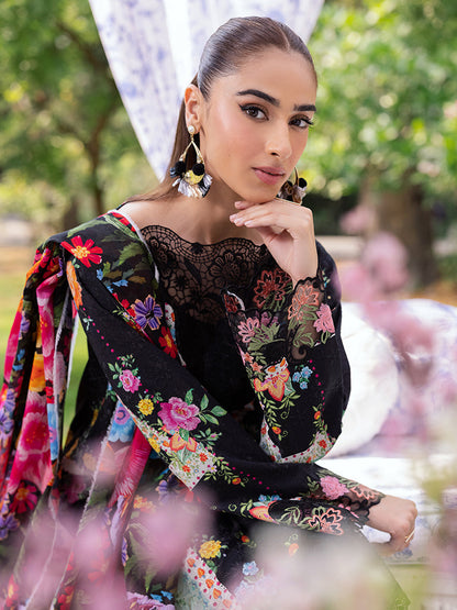 Rajbari | Schiffli Printkari Exclusive | Schiffli Printkari - 03 XL Black Lawn