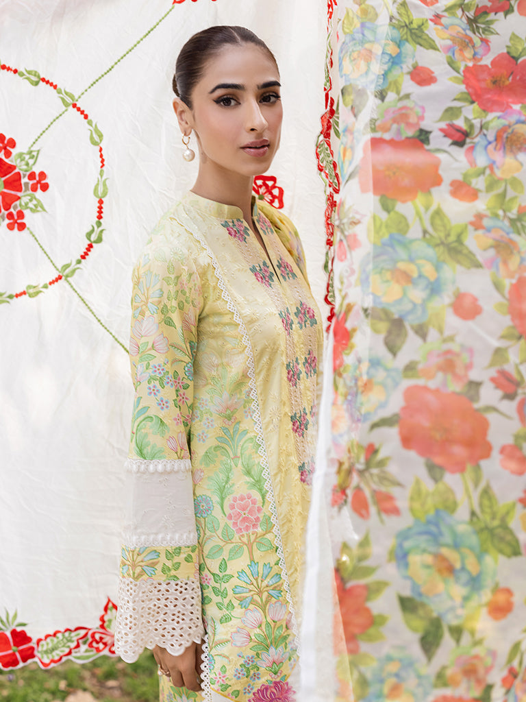 Rajbari | Schiffli Printkari Exclusive | Schiffli Printkari - 11 L Pastel Yellow Lawn