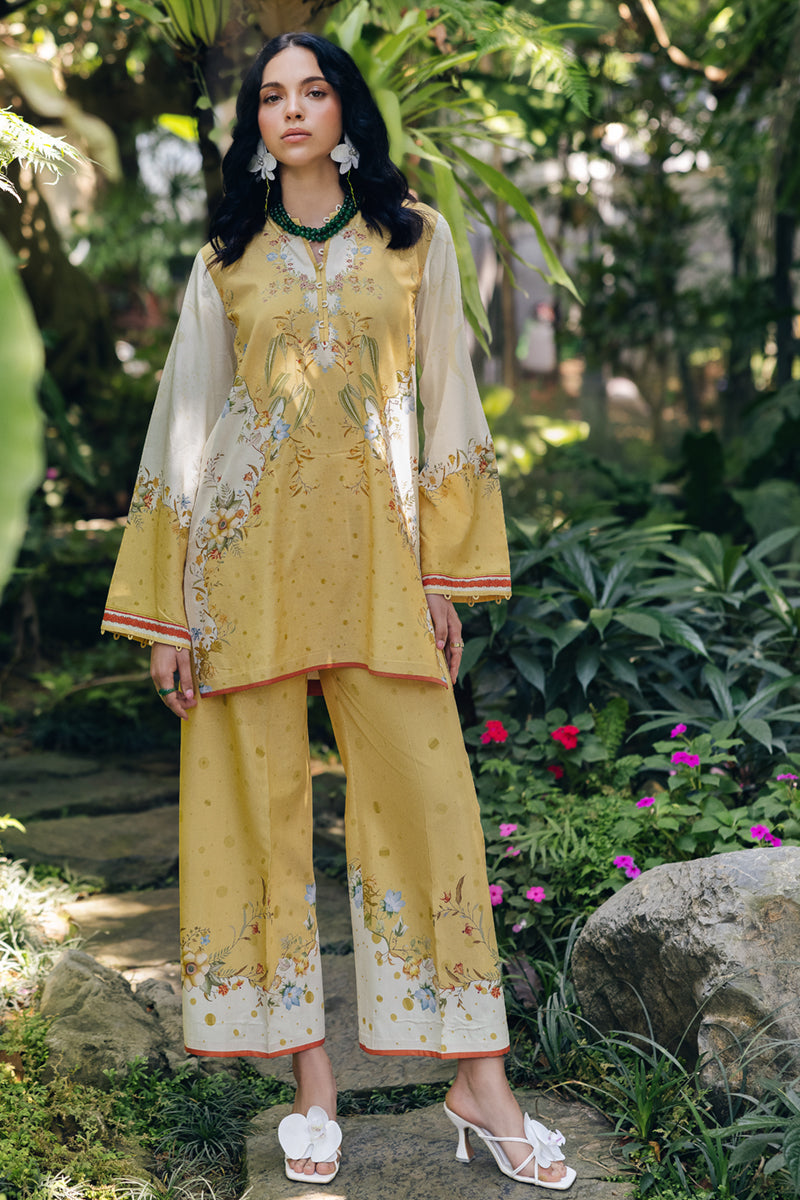 Qalamkar | Printed Co Ords 25 | OP-04 Tena XS Pale Yellow Cotton Silk