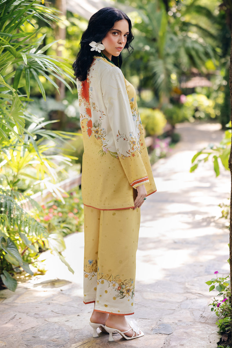 Qalamkar | Printed Co Ords 25 | OP-04 Tena S Pale Yellow Cotton Silk