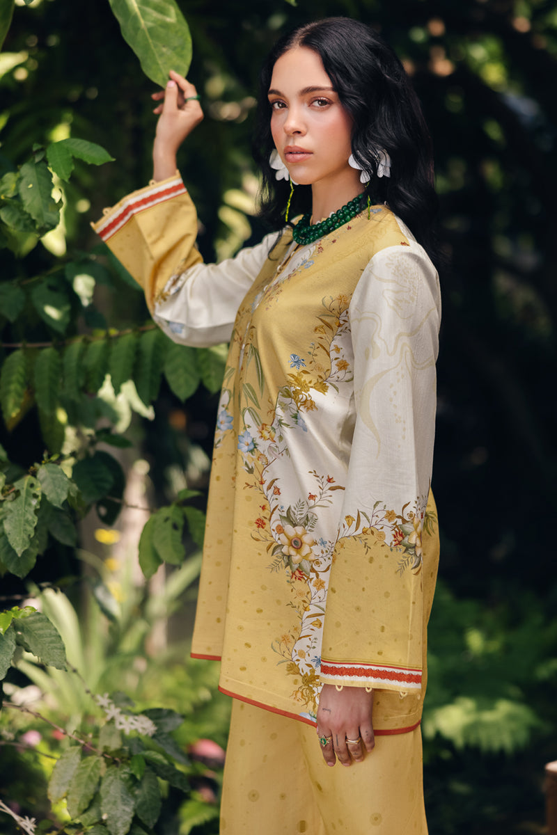 Qalamkar | Printed Co Ords 25 | OP-04 Tena L Pale Yellow Cotton Silk