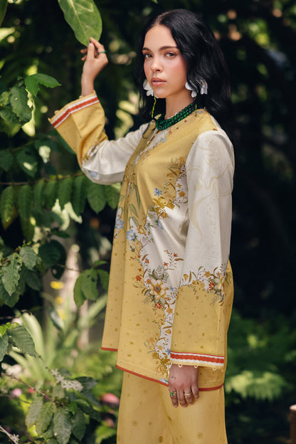 Qalamkar | Printed Co Ords 25 | OP-04 Tena L Pale Yellow Cotton Silk