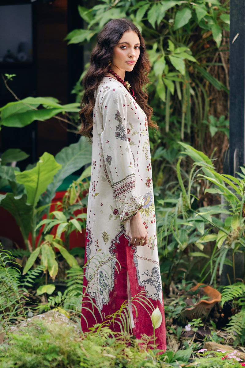 Qalamkar | Printed Co Ords 25 | OP-01 Lapo L Off White Cotton