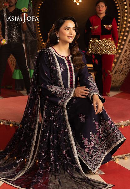 Asim Jofa | Festive Opulence | AJFO-04 Custom Size Navy Blue Silk