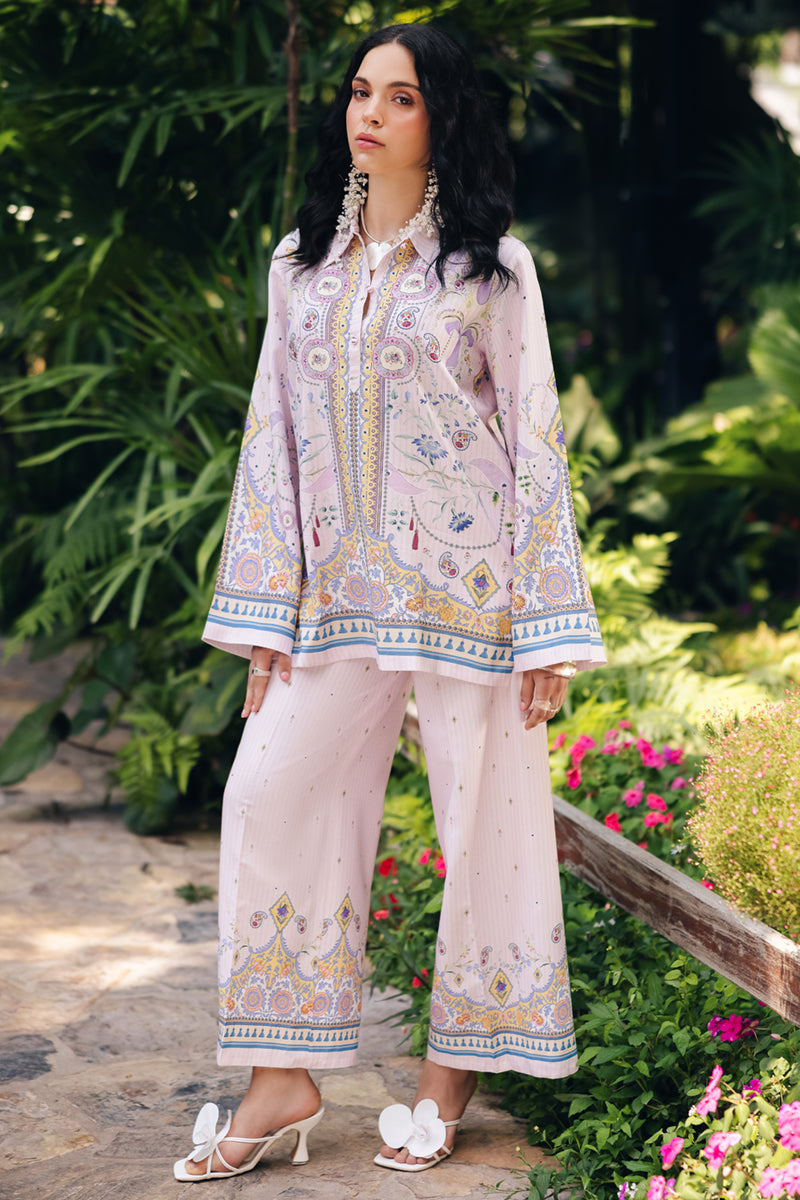 Qalamkar | Printed Co Ords 25 | OP-08 Ruhi XS Lilac Cotton Silk