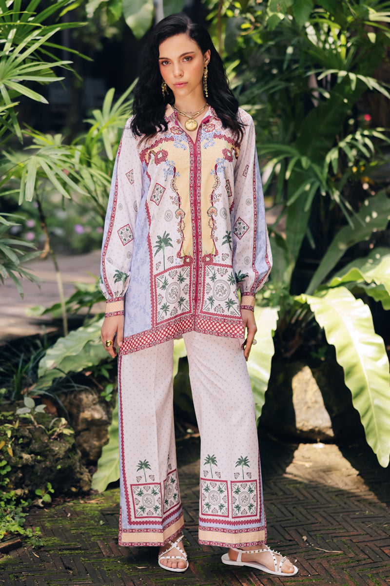 Qalamkar | Printed Co Ords 25 | OP-05 Rihana XS Lilac Cotton Silk
