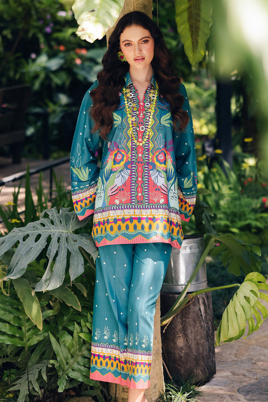 Qalamkar | Printed Co Ords 25 | OP-10 Liva XS Sea Green Cotton Silk