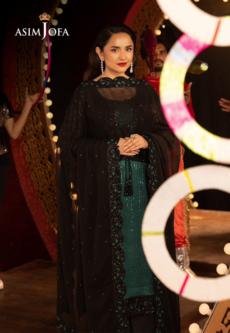 Asim Jofa | Luxury Festive Rejoice | AJLFF-20 XS Dark Green Sequins Net