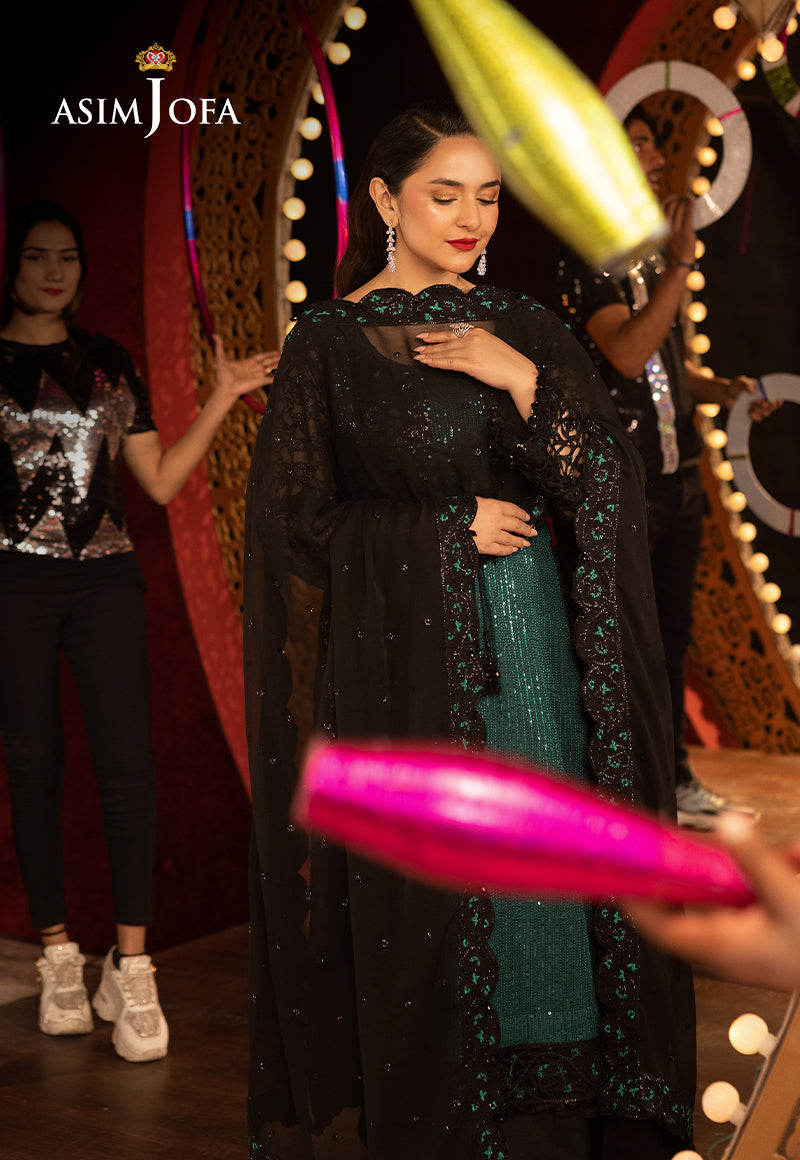 Asim Jofa | Luxury Festive Rejoice | AJLFF-20 M Dark Green Sequins Net
